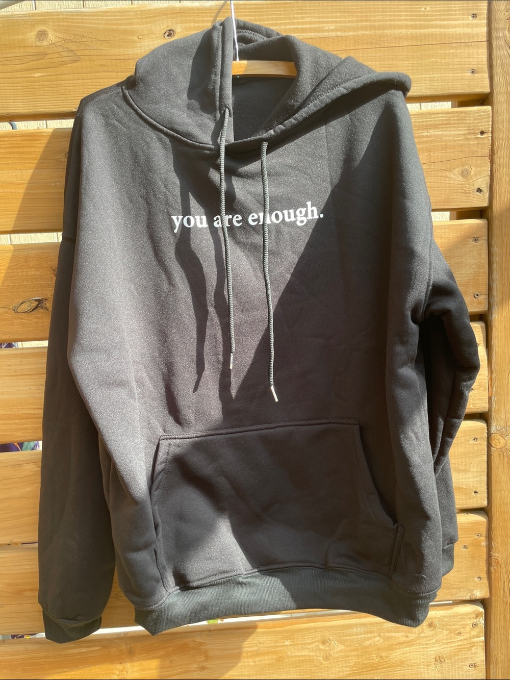 Cozy Black "You Are Enough" Graphic Hoodie - Size L